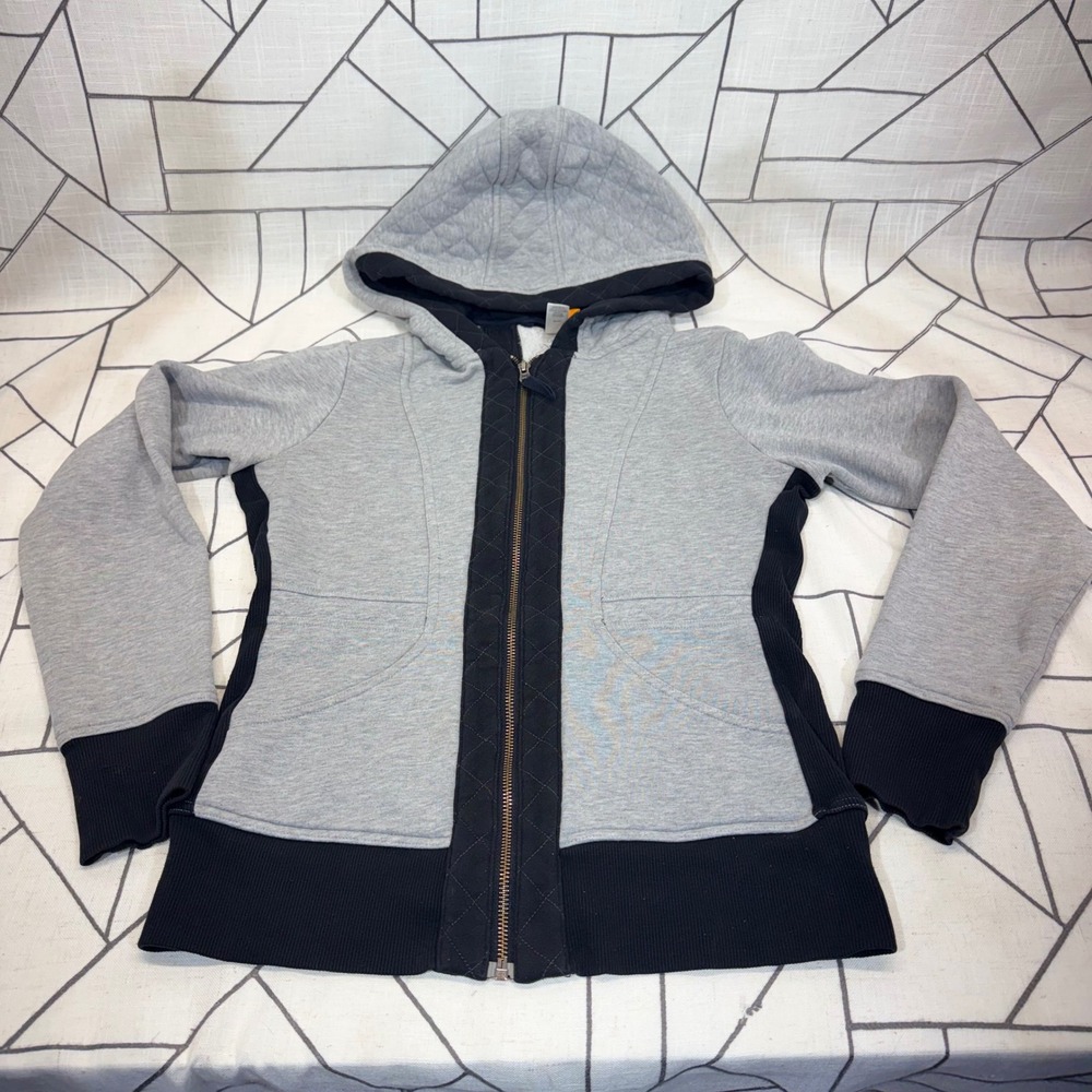 Lucy Full Zip Hoodie Small Grey Black Quilted Activewear Jacket